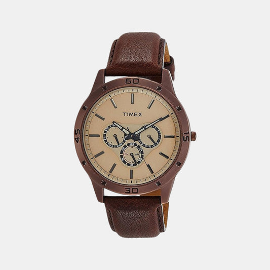 Male Brown Analog Leather Watch TW000U915