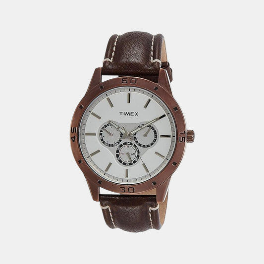 Male Silver Analog Leather Watch TW000U916