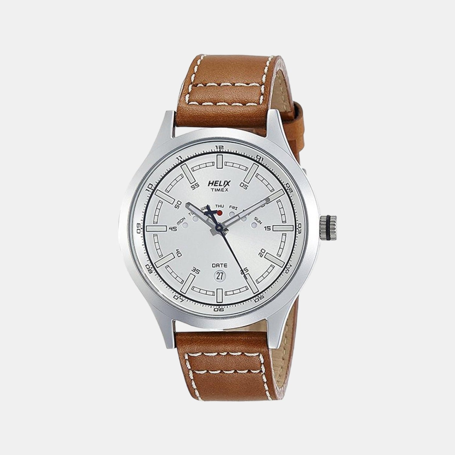 Helix Clock Helix Men Quartz Silver Dial Analog Leather Watch TW003HG12 – Just In Time
