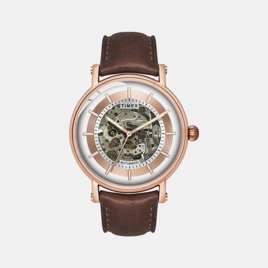 Male Silver Analog Leather Watch TWEG16715