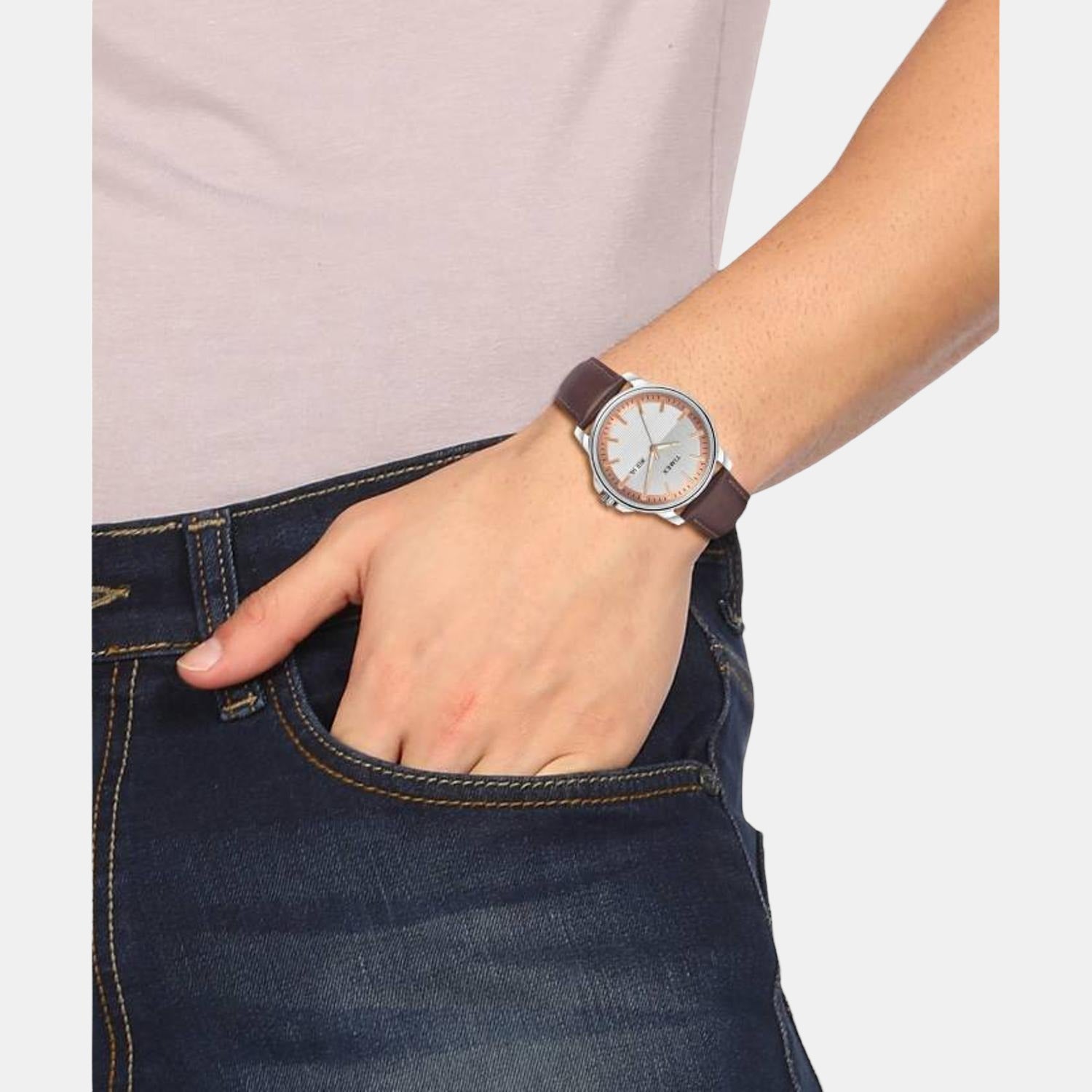 Timex Leather Silver watch