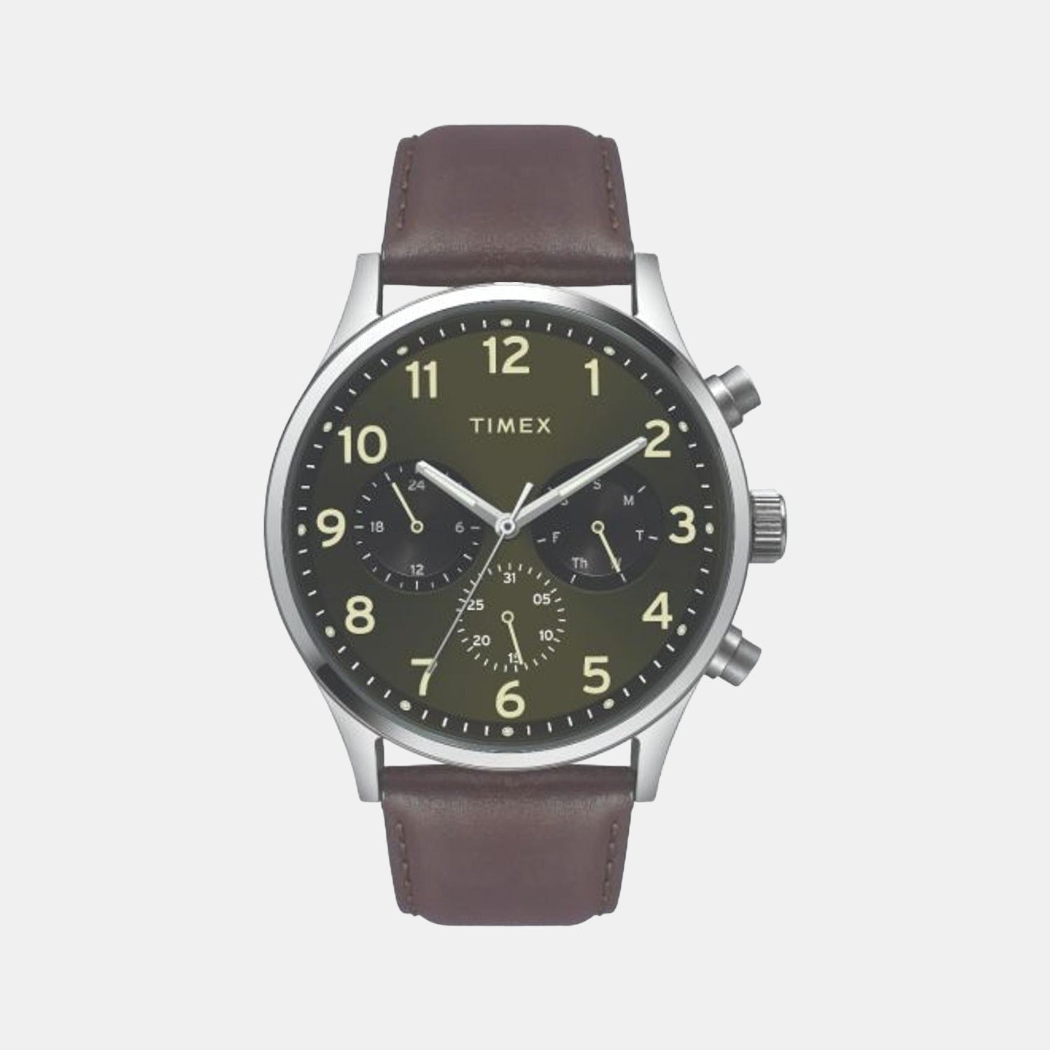 Timex Men Quartz Green Dial Chronograph Leather Watch TWEG19600