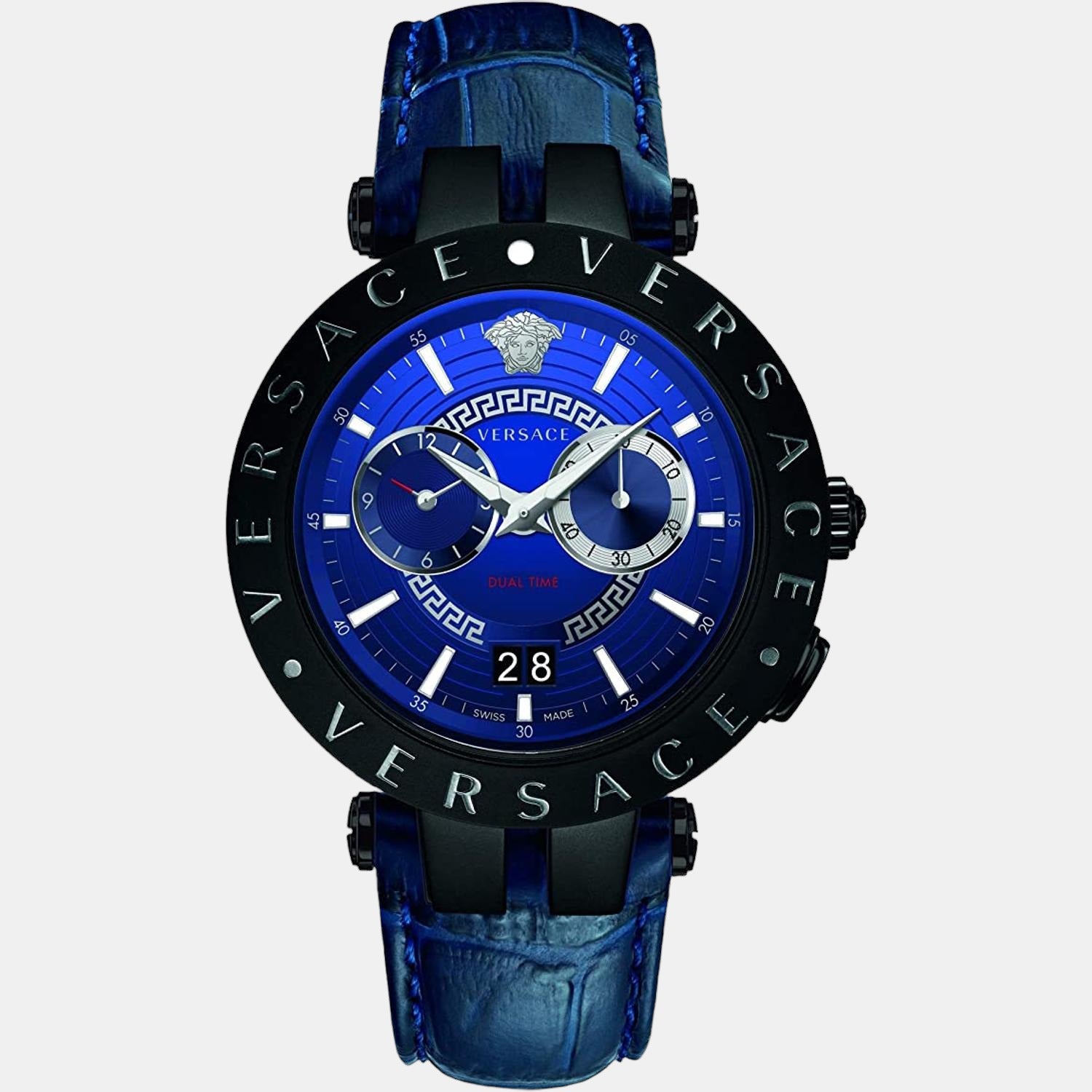 Versace Male Blue Analog Leather Watch Versace Just In Time