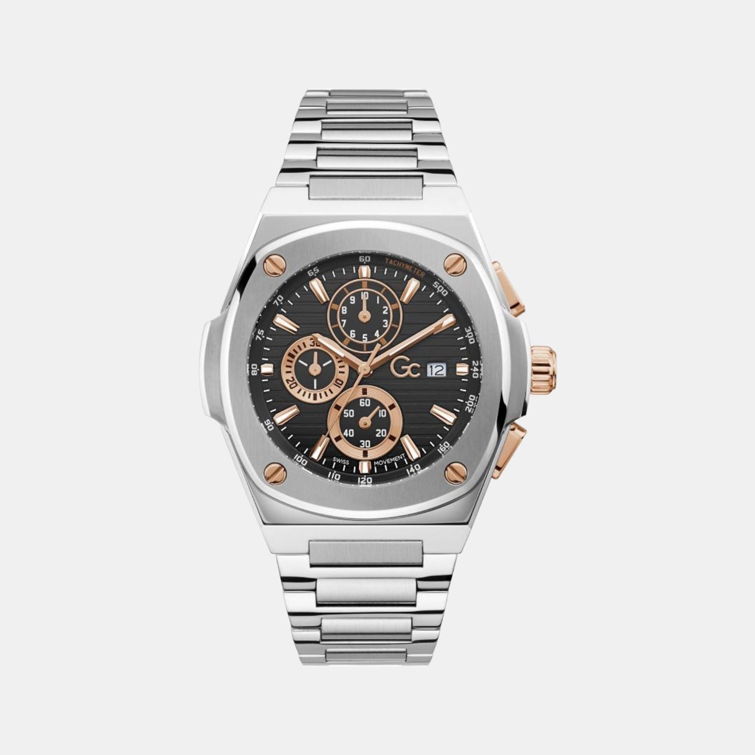 GC Round Black Chronograph watch